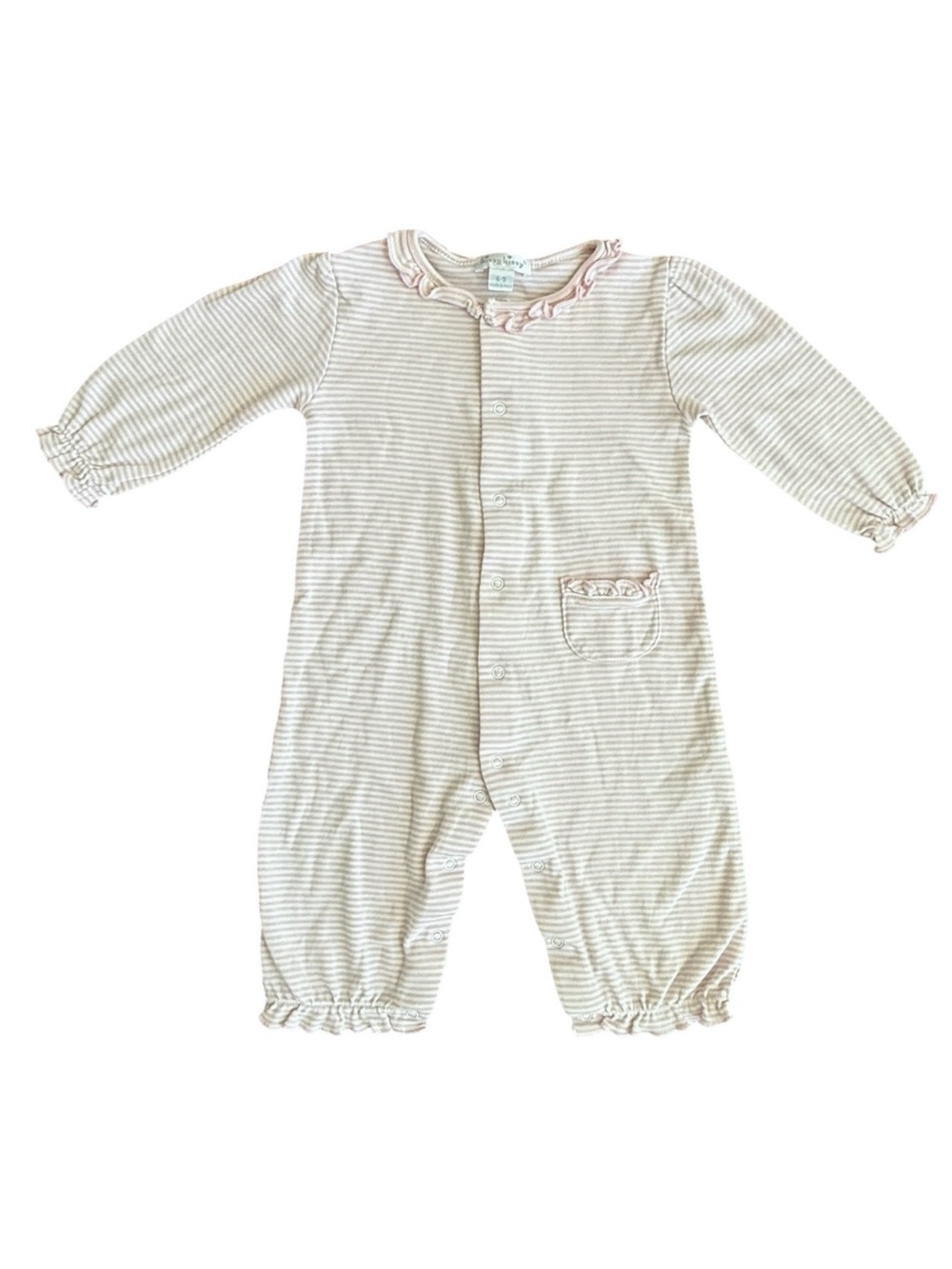 Kissy Kissy Baby Long Sleeve Pink & White Stripe One Piece Outfit. 6-9 Months.